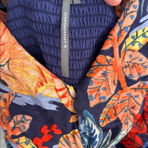 Anthropologie Orange and Blue Wrap Sundress with Dolman Sleeves - Picture 2 of 4